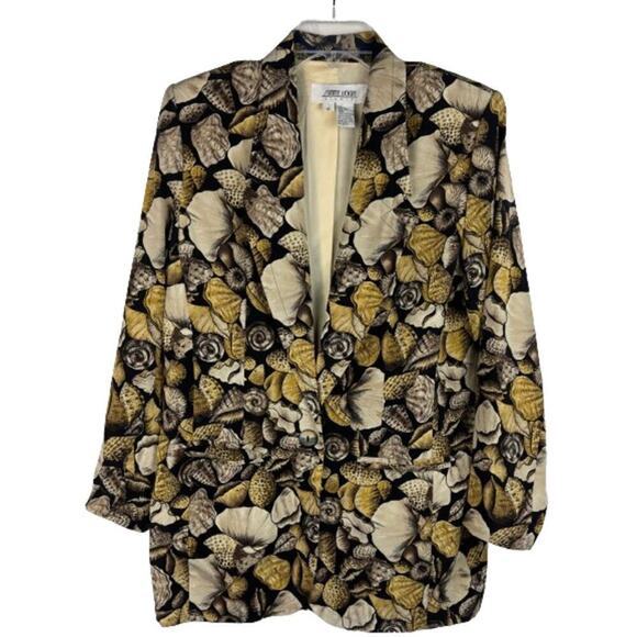 Sunny Leigh Vintage Silk Sea Shells Print Pockets Button Front Blazer Size Small - Picture 1 of 10